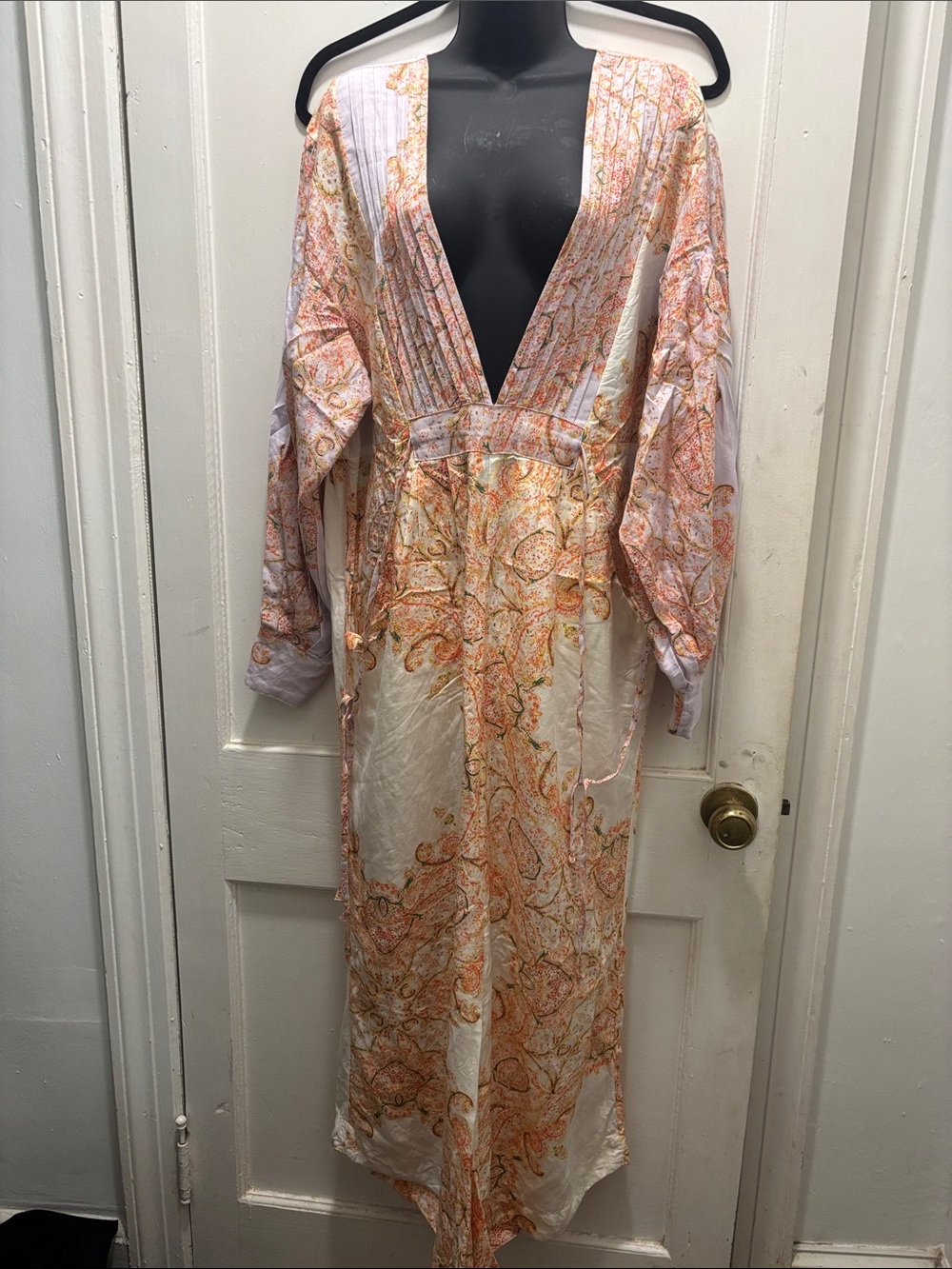Free People Peach and Ivory Paisley Maxi Dress